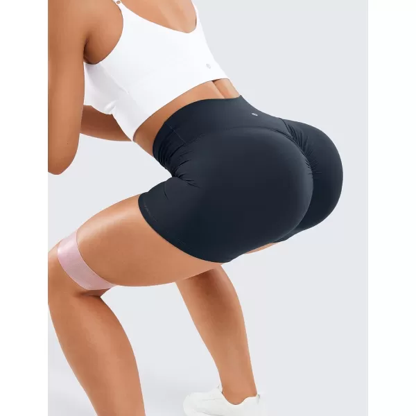 CRZ YOGA Womens Butterluxe Crossover Scrunch Butt Biker Shorts 3  5  High Waist No Front Seam Workout Yoga Booty Shorts5 inches Twilight Blue