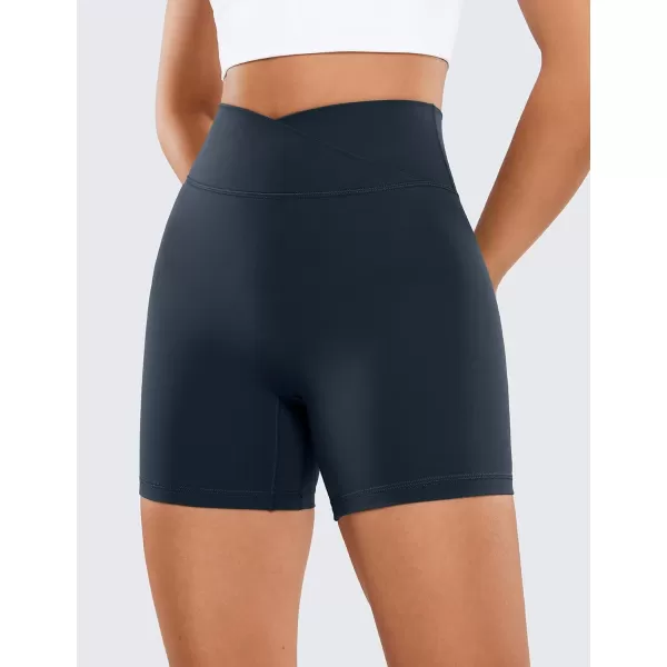 CRZ YOGA Womens Butterluxe Crossover Scrunch Butt Biker Shorts 3  5  High Waist No Front Seam Workout Yoga Booty Shorts5 inches Twilight Blue