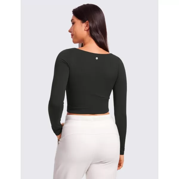 CRZ YOGA Womens Butterluxe Double Lined Long Sleeve Crop Top Square Neck Workout Athletic Casual Cropped Fitted Basic ShirtsBlack