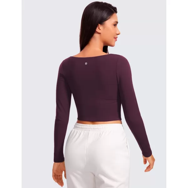 CRZ YOGA Womens Butterluxe Double Lined Long Sleeve Crop Top Square Neck Workout Athletic Casual Cropped Fitted Basic ShirtsDeep Purple