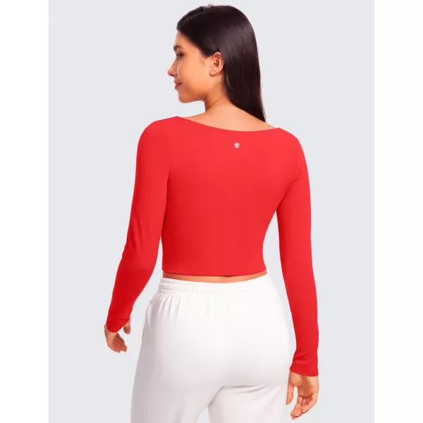 CRZ YOGA Womens Butterluxe Double Lined Long Sleeve Crop Top Square Neck Workout Athletic Casual Cropped Fitted Basic ShirtsDeep Red