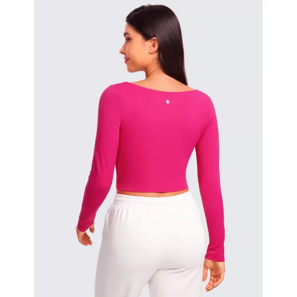 CRZ YOGA Womens Butterluxe Double Lined Long Sleeve Crop Top Square Neck Workout Athletic Casual Cropped Fitted Basic ShirtsGranita Pink