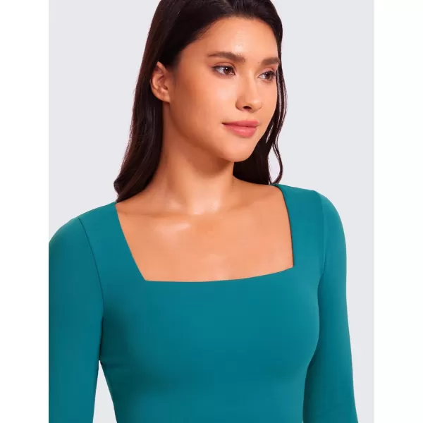 CRZ YOGA Womens Butterluxe Double Lined Long Sleeve Crop Top Square Neck Workout Athletic Casual Cropped Fitted Basic ShirtsGreen Jade