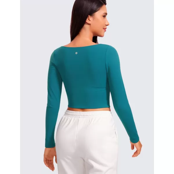 CRZ YOGA Womens Butterluxe Double Lined Long Sleeve Crop Top Square Neck Workout Athletic Casual Cropped Fitted Basic ShirtsGreen Jade