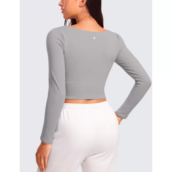 CRZ YOGA Womens Butterluxe Double Lined Long Sleeve Crop Top Square Neck Workout Athletic Casual Cropped Fitted Basic ShirtsGull Gray