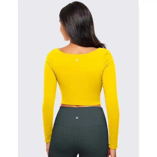 CRZ YOGA Womens Butterluxe Double Lined Long Sleeve Crop Top Square Neck Workout Athletic Casual Cropped Fitted Basic ShirtsHigh Visibility Yellow