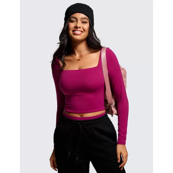 CRZ YOGA Womens Butterluxe Double Lined Long Sleeve Crop Top Square Neck Workout Athletic Casual Cropped Fitted Basic ShirtsMagenta Purple