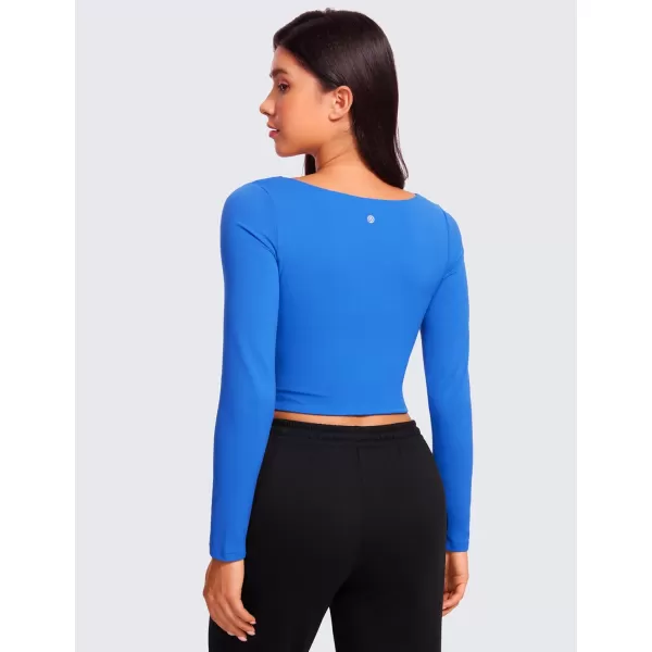 CRZ YOGA Womens Butterluxe Double Lined Long Sleeve Crop Top Square Neck Workout Athletic Casual Cropped Fitted Basic ShirtsSparkle Blue