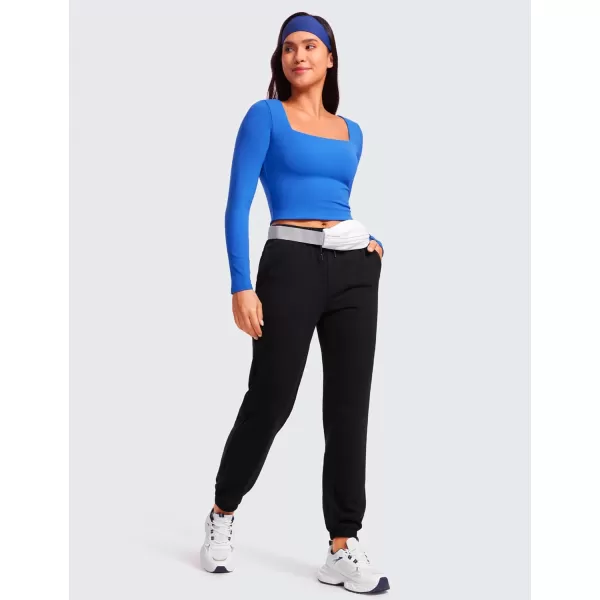 CRZ YOGA Womens Butterluxe Double Lined Long Sleeve Crop Top Square Neck Workout Athletic Casual Cropped Fitted Basic ShirtsSparkle Blue