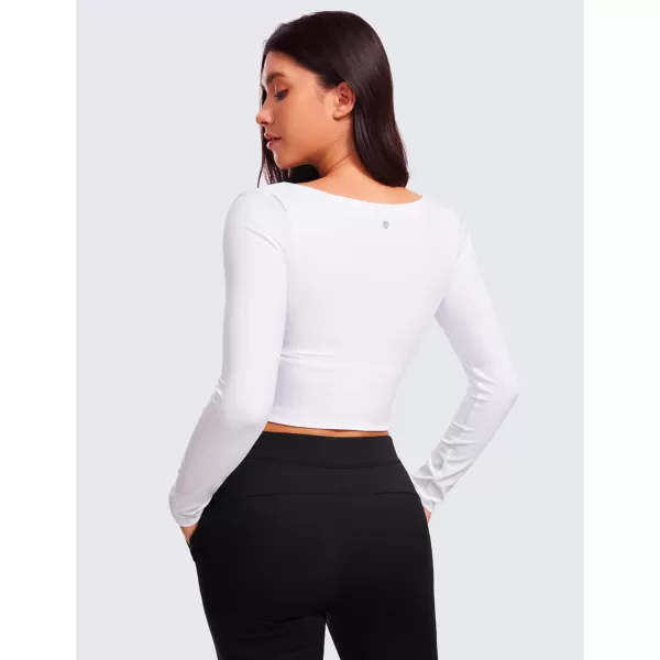 CRZ YOGA Womens Butterluxe Double Lined Long Sleeve Crop Top Square Neck Workout Athletic Casual Cropped Fitted Basic ShirtsWhite