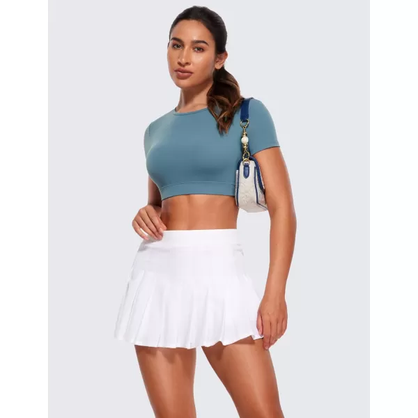 CRZ YOGA Womens Butterluxe Double Lined Open Back Crop Tops Backless Short Sleeve Workout Top Casual Going Out Tight TShirtsBlue Ashes