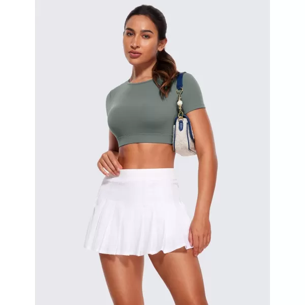 CRZ YOGA Womens Butterluxe Double Lined Open Back Crop Tops Backless Short Sleeve Workout Top Casual Going Out Tight TShirtsGrey Sage