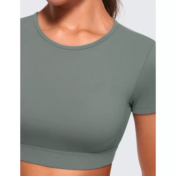 CRZ YOGA Womens Butterluxe Double Lined Open Back Crop Tops Backless Short Sleeve Workout Top Casual Going Out Tight TShirtsGrey Sage