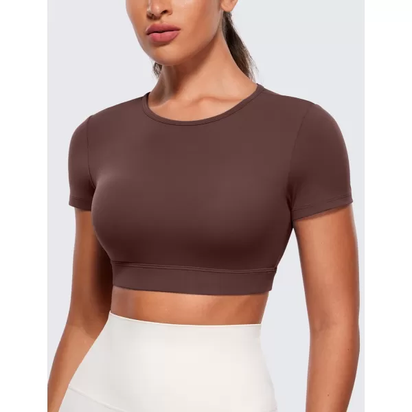 CRZ YOGA Womens Butterluxe Double Lined Open Back Crop Tops Backless Short Sleeve Workout Top Casual Going Out Tight TShirtsTaupe