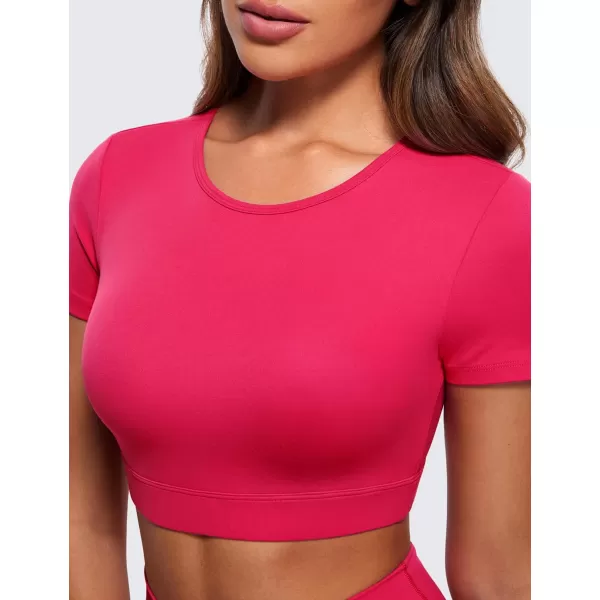 CRZ YOGA Womens Butterluxe Double Lined Open Back Crop Tops Backless Short Sleeve Workout Top Casual Going Out Tight TShirtsViva Magenta