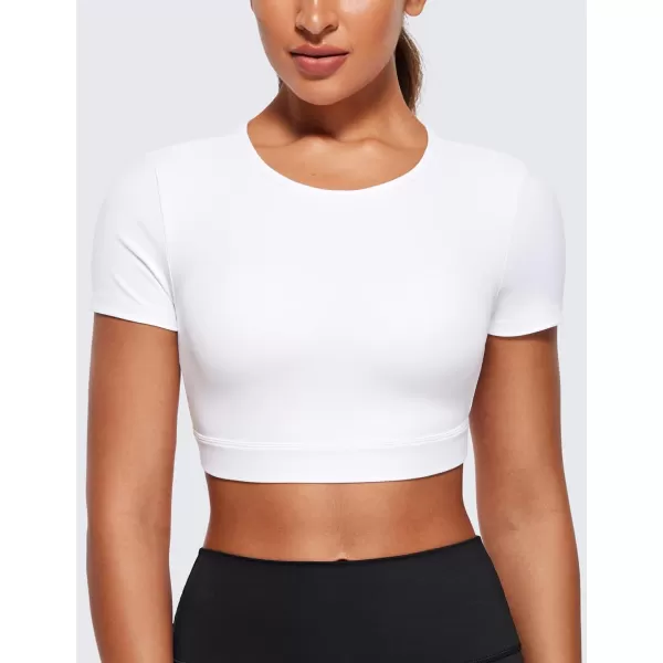 CRZ YOGA Womens Butterluxe Double Lined Open Back Crop Tops Backless Short Sleeve Workout Top Casual Going Out Tight TShirtsWhite