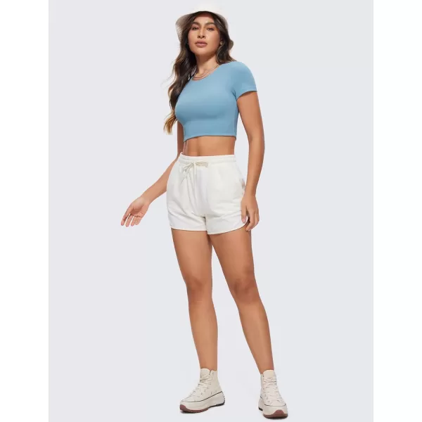 CRZ YOGA Womens Butterluxe Double Lined Short Sleeve Crop Tops Crew Neck Casual Workout TShirt Cute Basic TeePure Blue