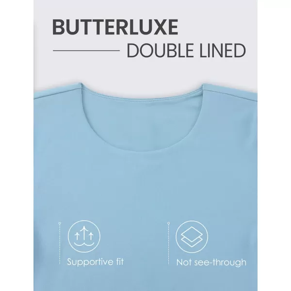CRZ YOGA Womens Butterluxe Double Lined Short Sleeve Crop Tops Crew Neck Casual Workout TShirt Cute Basic TeePure Blue