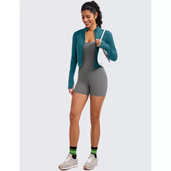 CRZ YOGA Womens Butterluxe Full Zip Cropped Workout Jackets Slim Fit Athletic Yoga Jacket with Thumb HolesBorealis Green