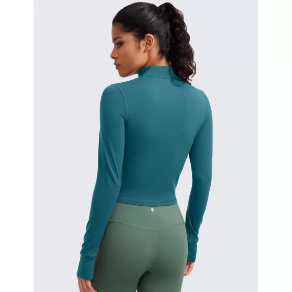 CRZ YOGA Womens Butterluxe Full Zip Cropped Workout Jackets Slim Fit Athletic Yoga Jacket with Thumb HolesBorealis Green