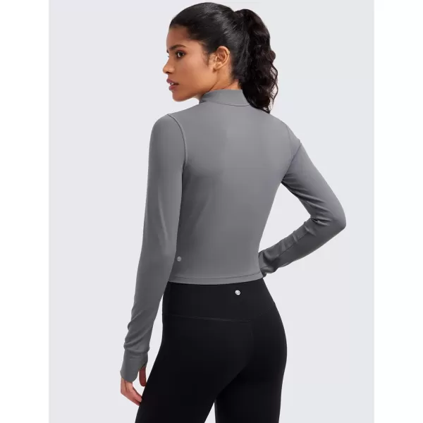 CRZ YOGA Womens Butterluxe Full Zip Cropped Workout Jackets Slim Fit Athletic Yoga Jacket with Thumb HolesDark Carbon