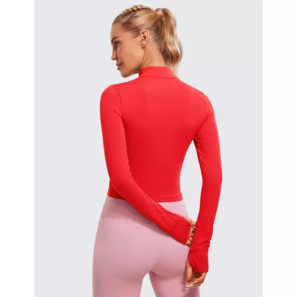 CRZ YOGA Womens Butterluxe Full Zip Cropped Workout Jackets Slim Fit Athletic Yoga Jacket with Thumb HolesDeep Red