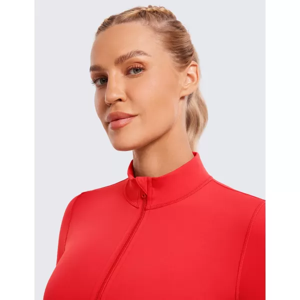 CRZ YOGA Womens Butterluxe Full Zip Cropped Workout Jackets Slim Fit Athletic Yoga Jacket with Thumb HolesDeep Red