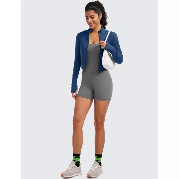 CRZ YOGA Womens Butterluxe Full Zip Cropped Workout Jackets Slim Fit Athletic Yoga Jacket with Thumb HolesFrench Navy