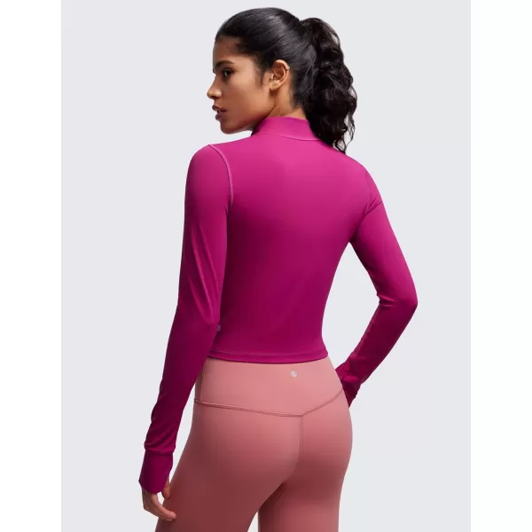 CRZ YOGA Womens Butterluxe Full Zip Cropped Workout Jackets Slim Fit Athletic Yoga Jacket with Thumb HolesMagenta Purple