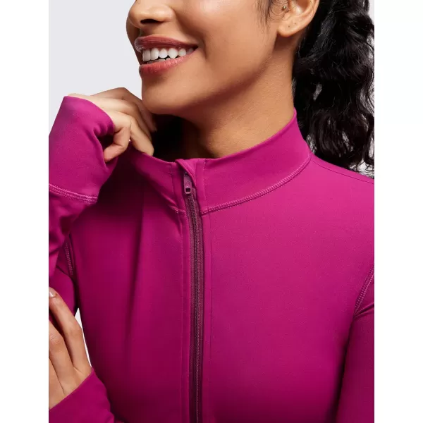 CRZ YOGA Womens Butterluxe Full Zip Cropped Workout Jackets Slim Fit Athletic Yoga Jacket with Thumb HolesMagenta Purple