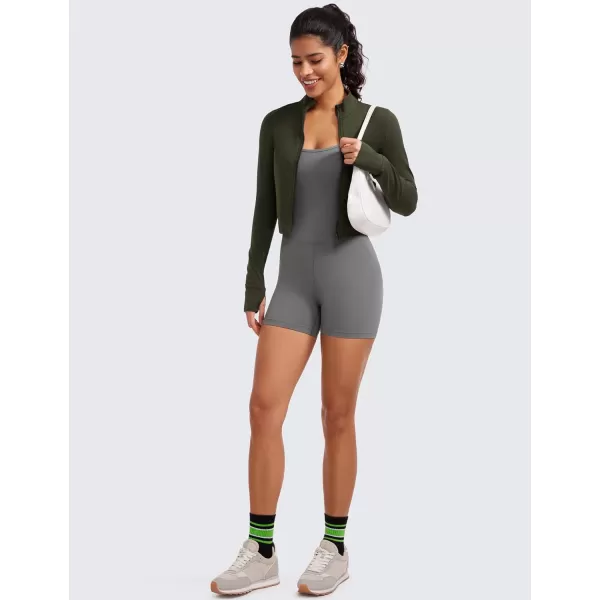 CRZ YOGA Womens Butterluxe Full Zip Cropped Workout Jackets Slim Fit Athletic Yoga Jacket with Thumb HolesOlive Green