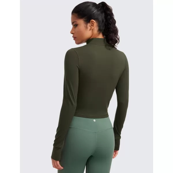 CRZ YOGA Womens Butterluxe Full Zip Cropped Workout Jackets Slim Fit Athletic Yoga Jacket with Thumb HolesOlive Green