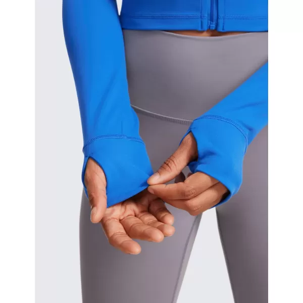 CRZ YOGA Womens Butterluxe Full Zip Cropped Workout Jackets Slim Fit Athletic Yoga Jacket with Thumb HolesSparkle Blue