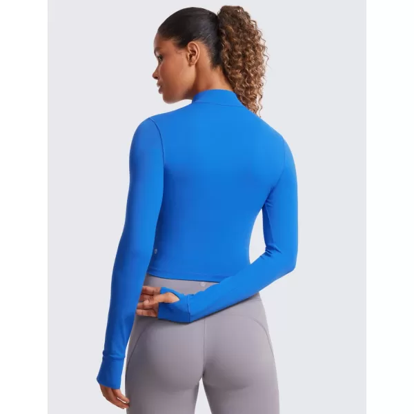 CRZ YOGA Womens Butterluxe Full Zip Cropped Workout Jackets Slim Fit Athletic Yoga Jacket with Thumb HolesSparkle Blue