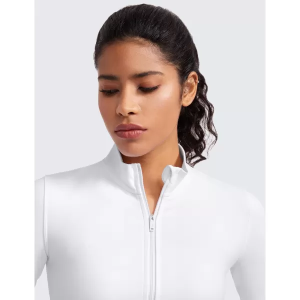 CRZ YOGA Womens Butterluxe Full Zip Cropped Workout Jackets Slim Fit Athletic Yoga Jacket with Thumb HolesWhite