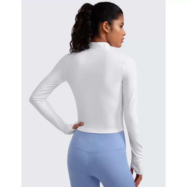 CRZ YOGA Womens Butterluxe Full Zip Cropped Workout Jackets Slim Fit Athletic Yoga Jacket with Thumb HolesWhite