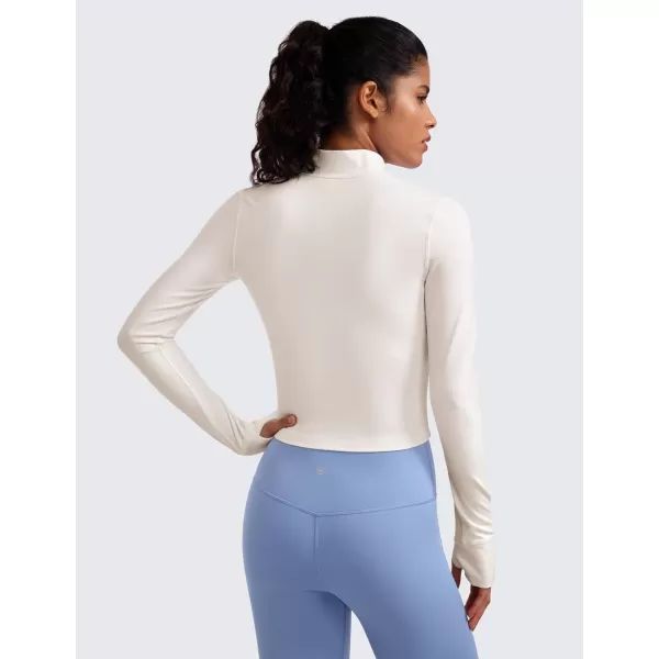 CRZ YOGA Womens Butterluxe Full Zip Cropped Workout Jackets Slim Fit Athletic Yoga Jacket with Thumb HolesWhite Apricot