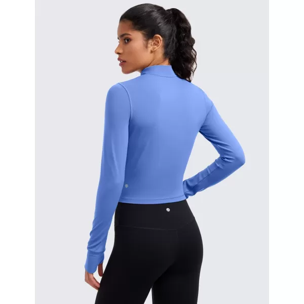 CRZ YOGA Womens Butterluxe Full Zip Cropped Workout Jackets Slim Fit Athletic Yoga Jacket with Thumb HolesWild Indigo