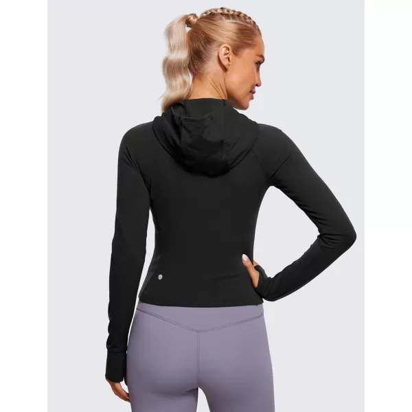 CRZ YOGA Womens Butterluxe Full Zip Workout Hoodie Jackets Slim Fit Hooded Athletic Yoga Jacket with Thumb HolesBlack