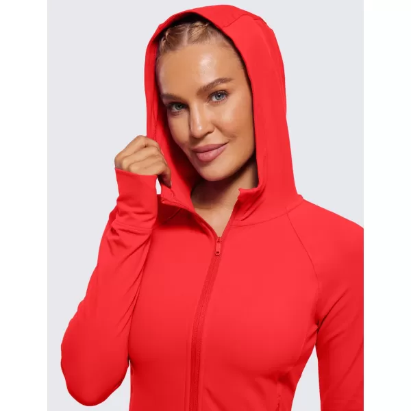 CRZ YOGA Womens Butterluxe Full Zip Workout Hoodie Jackets Slim Fit Hooded Athletic Yoga Jacket with Thumb HolesDeep Red