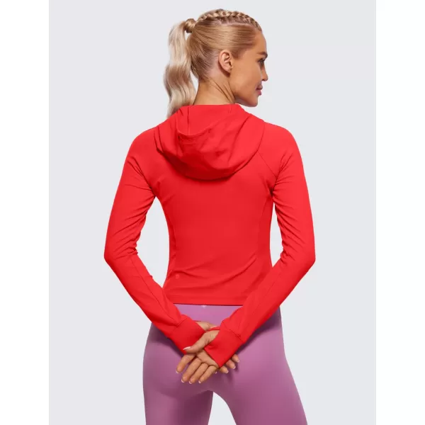 CRZ YOGA Womens Butterluxe Full Zip Workout Hoodie Jackets Slim Fit Hooded Athletic Yoga Jacket with Thumb HolesDeep Red