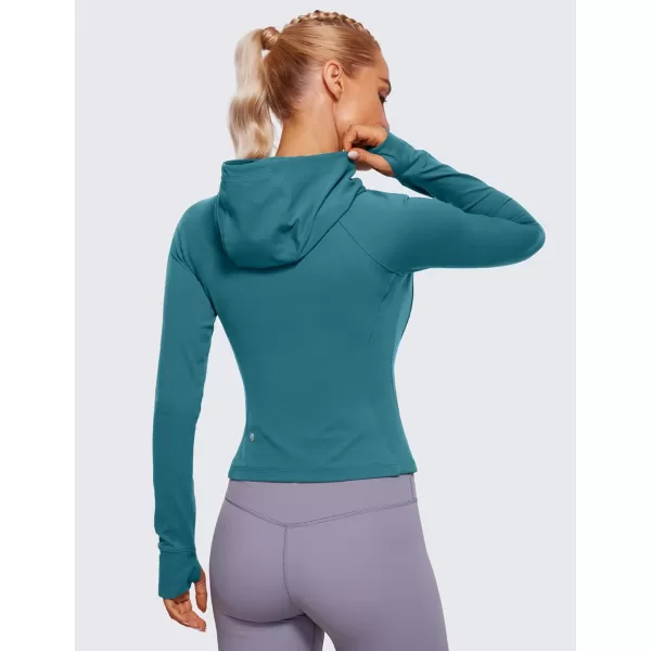 CRZ YOGA Womens Butterluxe Full Zip Workout Hoodie Jackets Slim Fit Hooded Athletic Yoga Jacket with Thumb HolesGreen Jade