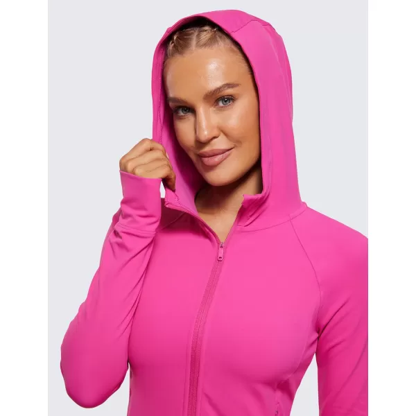 CRZ YOGA Womens Butterluxe Full Zip Workout Hoodie Jackets Slim Fit Hooded Athletic Yoga Jacket with Thumb HolesHibiscus Purple