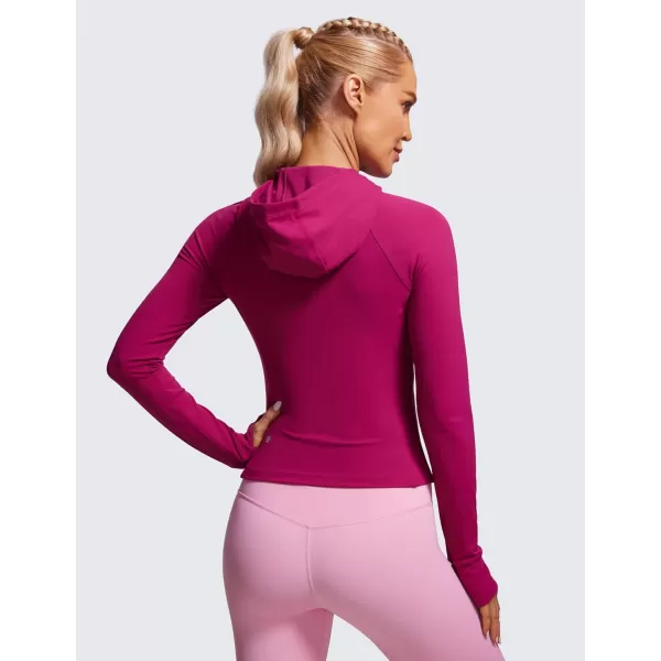 CRZ YOGA Womens Butterluxe Full Zip Workout Hoodie Jackets Slim Fit Hooded Athletic Yoga Jacket with Thumb HolesMagenta Purple