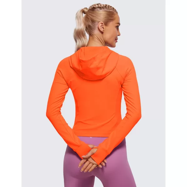 CRZ YOGA Womens Butterluxe Full Zip Workout Hoodie Jackets Slim Fit Hooded Athletic Yoga Jacket with Thumb HolesNeon Orange