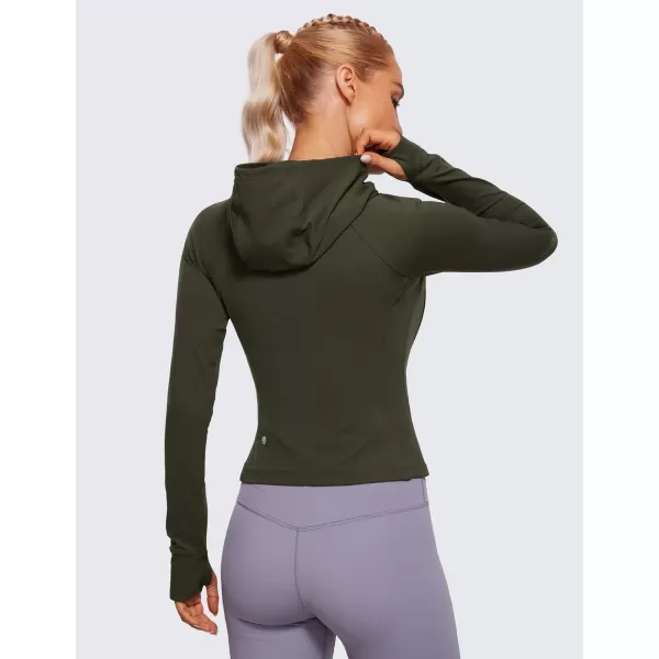 CRZ YOGA Womens Butterluxe Full Zip Workout Hoodie Jackets Slim Fit Hooded Athletic Yoga Jacket with Thumb HolesOlive Green