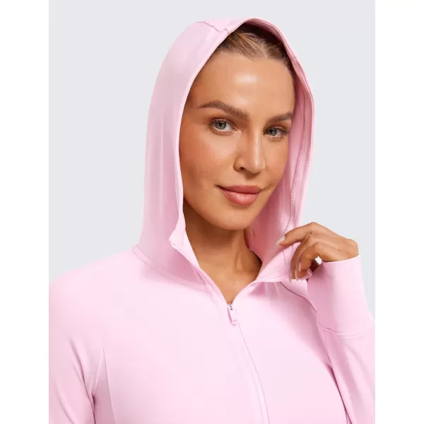 CRZ YOGA Womens Butterluxe Full Zip Workout Hoodie Jackets Slim Fit Hooded Athletic Yoga Jacket with Thumb HolesPink Peony