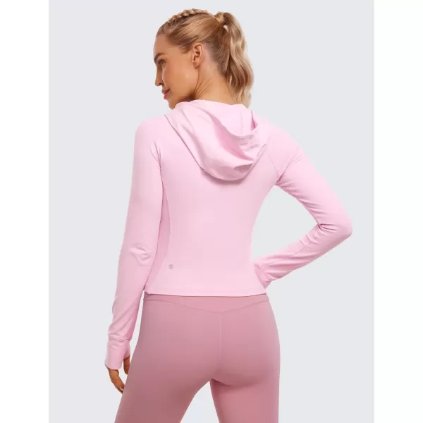 CRZ YOGA Womens Butterluxe Full Zip Workout Hoodie Jackets Slim Fit Hooded Athletic Yoga Jacket with Thumb HolesPink Peony