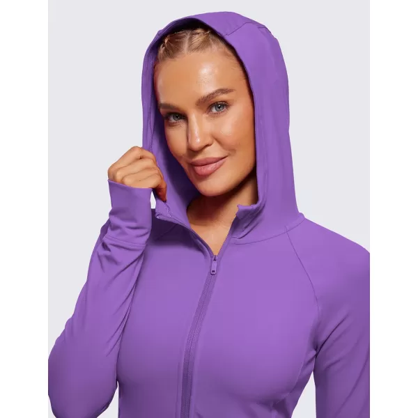 CRZ YOGA Womens Butterluxe Full Zip Workout Hoodie Jackets Slim Fit Hooded Athletic Yoga Jacket with Thumb HolesRoyal Lilac