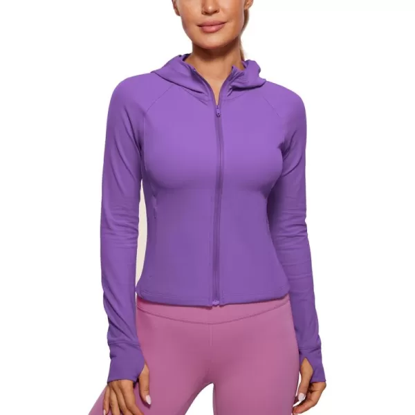 CRZ YOGA Womens Butterluxe Full Zip Workout Hoodie Jackets Slim Fit Hooded Athletic Yoga Jacket with Thumb HolesRoyal Lilac